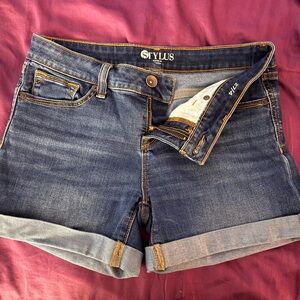 STYLUS Dark Blue Rolled Cuff Denim Shorts